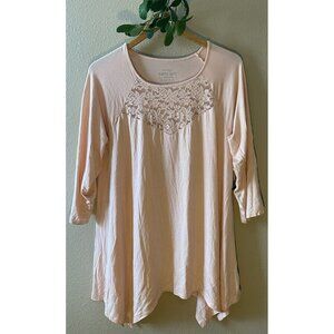 COPY - Torrid Super Soft Knits Top Size 2X Pink Lace Scoop Neckline 3/4 Sleeve …